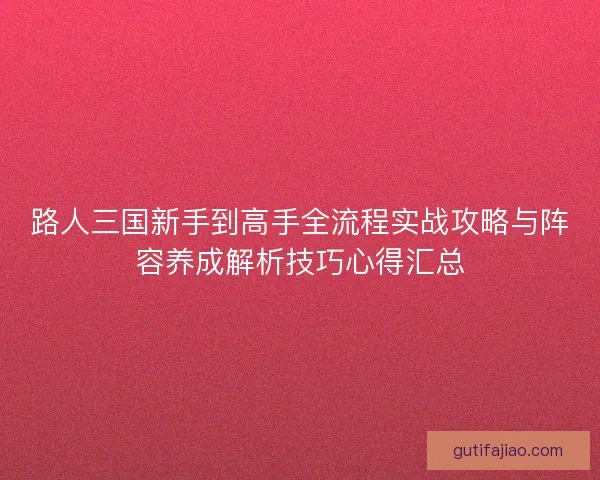 路人三国新手到高手全流程实战攻略与阵容养成解析技巧心得汇总